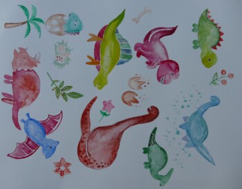 Preview of baby dinosaur clip art, poster, handpainted watercolour