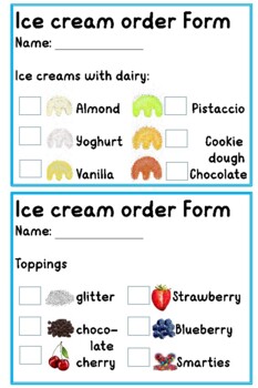Preview of watercolour ice cream dramatic play printables for free