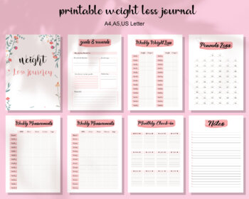 Preview of weight loss tracker printable, printable weight loss journal, weight loss chart