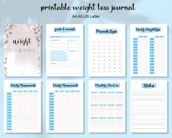 Preview of weight loss tracker printable, printable weight loss journal, weight loss chart