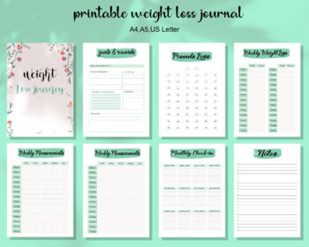 Preview of weight loss tracker printable,printable weight loss journal,weight loss planner