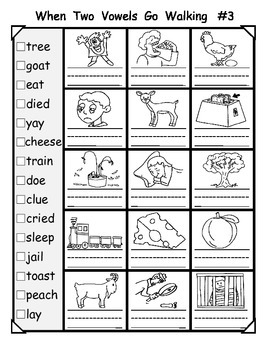 when two vowels go walking worksheets (vowel pairs) by Dad's Doodles