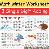 winter Activities 3 Single Digit Adding Math Worksheet