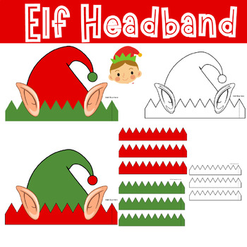 Preview of winter Elf headband template | december coloring pages