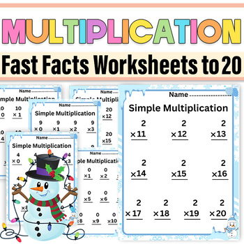 Preview of Winter Multiplication Fast Facts Worksheets 0-20| Multiplication Numbers 0-20