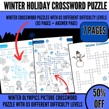 Preview of winter holiday crossword puzzle,winter crossword puzzle with word bank