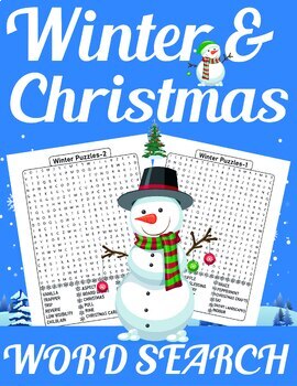 Preview of winter holiday word search / Christmas wordsearch puzzle worksheets for adults