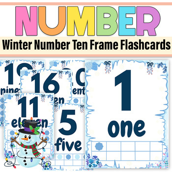 Preview of Winter Number Ten Frame Flashcards 1-20|Theme Winter Math Center For Prek & K.