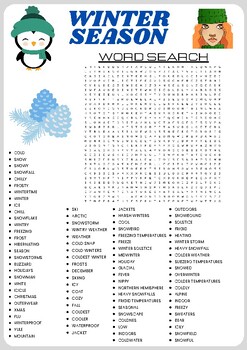 Preview of winter season Word Search Puzzle Worksheet Activity