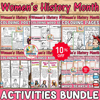 Preview of women's History Month activities bundle | famous women's coloring worksheets