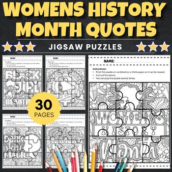 Preview of womens history month Quotes Jigsaw Coloring puzzles - Fun Games & Activities