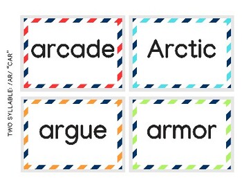 Preview of two - five syllable words containing r-controlled vowels word cards