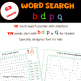 word search puzzles with b d p q words for Grade 3