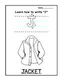 worksheet of letter J with writing and vocabulary