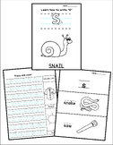 worksheet of letter S with writing and vocabulary