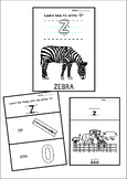 worksheet of letter Z with writing and vocabulary