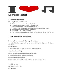 Preview of worksheet song: Ed Sheeran Perfect