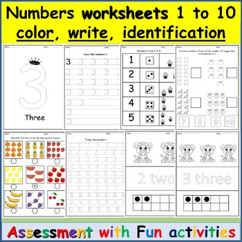 Preview of worksheets numbers 1 to 10/ number recognition and counting/ number tracing /