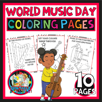 Preview of world Music day activities for kids- world Music day coloring pages for kids