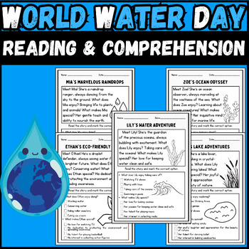 Preview of world water day Comprehension Passages| Questions earth day | prek-1st grade