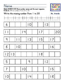 writing the missing number from 1 to 20 by Aprendiendo in Spanish and ...