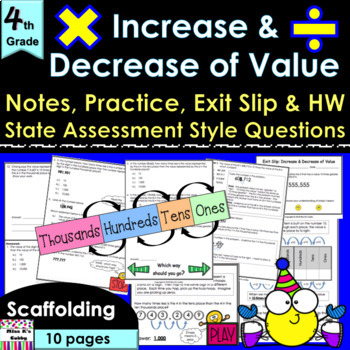 Preview of x, ÷ 10 Place Value Relation no prep lesson: notes, CCLS practice, HW, exit slip