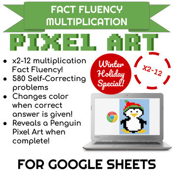 Preview of x2-12 Multiplication Penguin Pixel Art | Distance Learning Math Fact Fluency