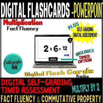 Preview of x2 TIMED Option Digital Flash Cards Multiply by 2 and commutative prope