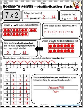 multiplication facts x2 x3 x4 today s math practice worksheets