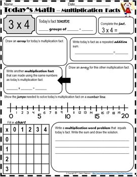 multiplication facts x2 x3 x4 today s math practice worksheets