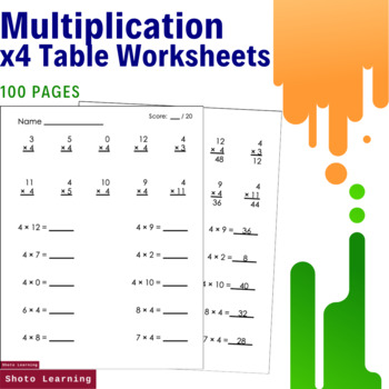 multiplication worksheets x4 teaching resources tpt