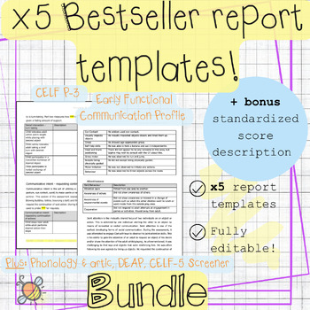 Preview of x5 Speech therapy assessment report template BUNDLE | CELF P3 CELF 5 DEAP