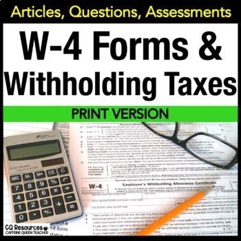 Preview of Financial Literacy W-4 Tax Forms for Career Technical Education Consumer Math
