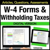 Financial Literacy W-4 Tax Forms for Personal Finance and 