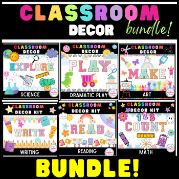Preview of Classroom Centers Decor Varsity Letters BUNDLE - Reading Decor, Word Wall, Math