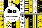 yellow and black bees digital papers