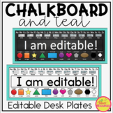 Editable Desk Plates in Chalkboard and Teal