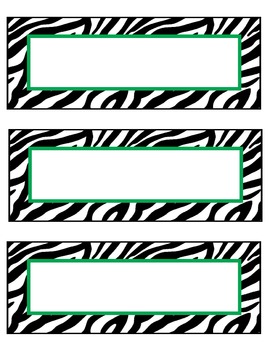 zebra nameplates or labels green accent by Teaching Fabulous Fives