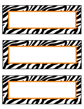 zebra nameplates or labels orange accent by Teaching Fabulous Fives