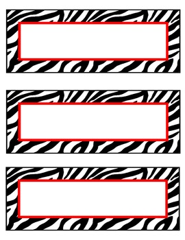 zebra nameplates or labels red accent by Teaching Fabulous Fives