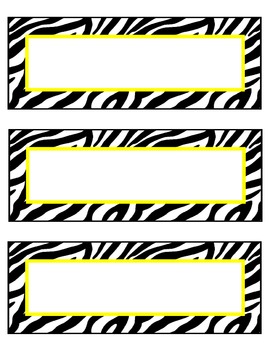 zebra nameplates or labels yellow accent by Teaching Fabulous Fives