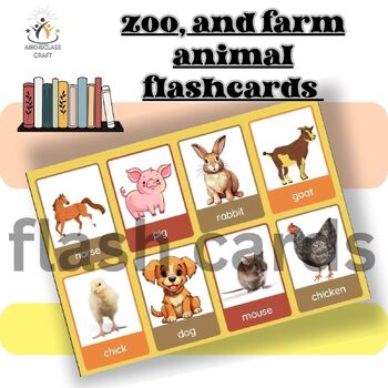 Preview of zoo, and farm animal flashcards for identification and habitat study
