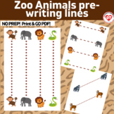 zoo animal Prewriting worksheets trace & copy Horizontal,V